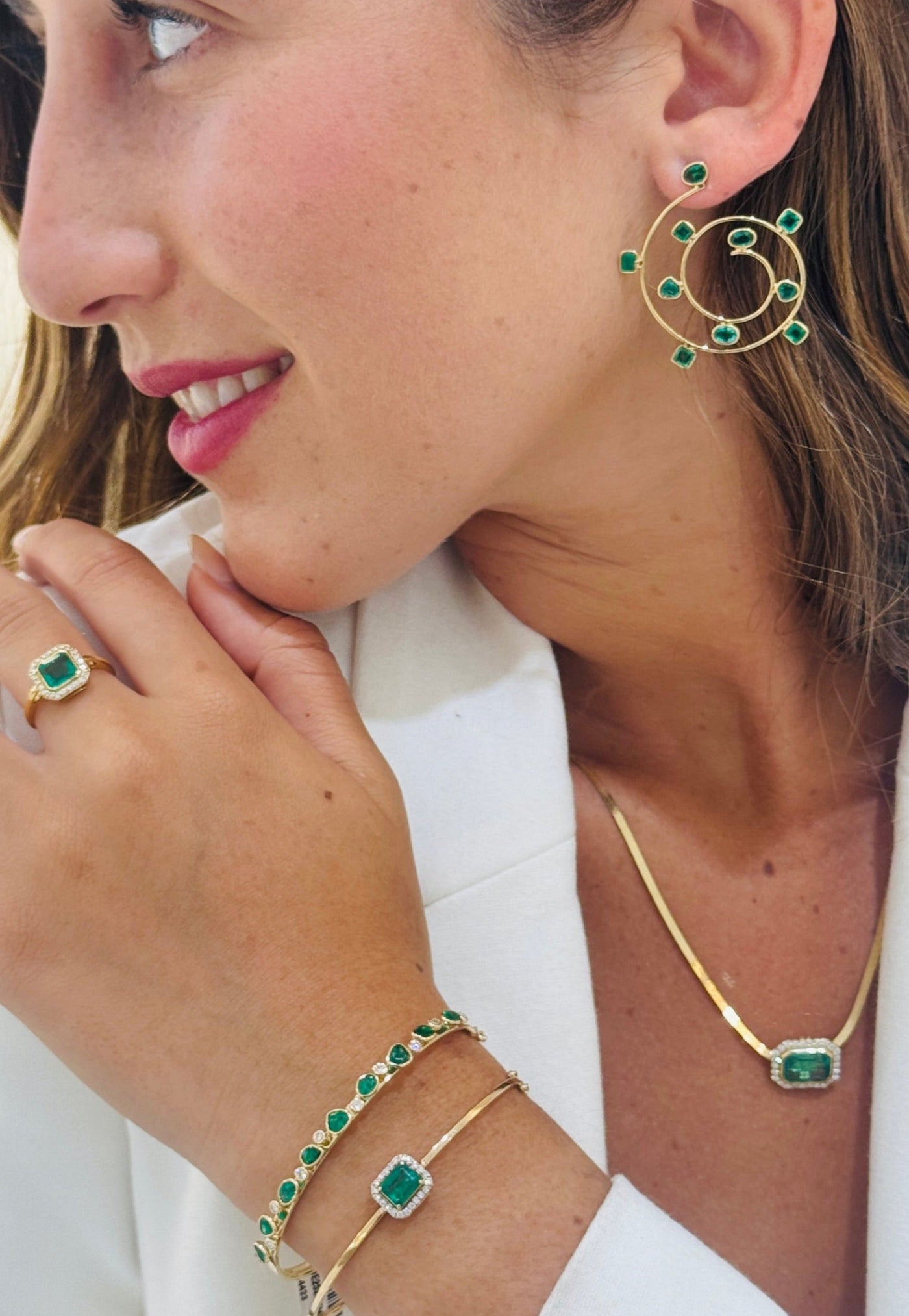 Emerald Rectangle And Diamond Bangle In 18K Yellow Gold