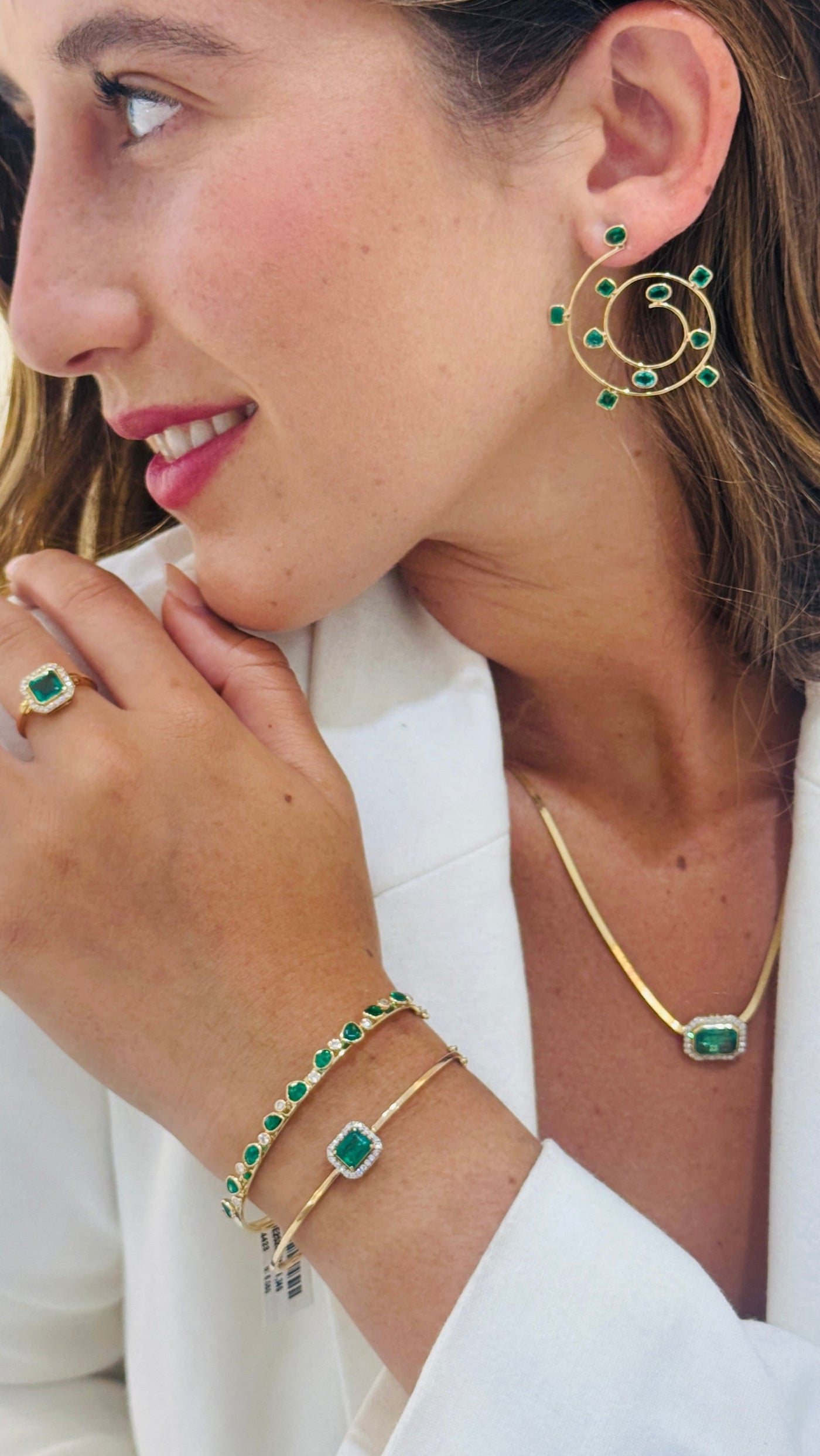 Emerald Rectangle And Diamond Bangle In 18K Yellow Gold