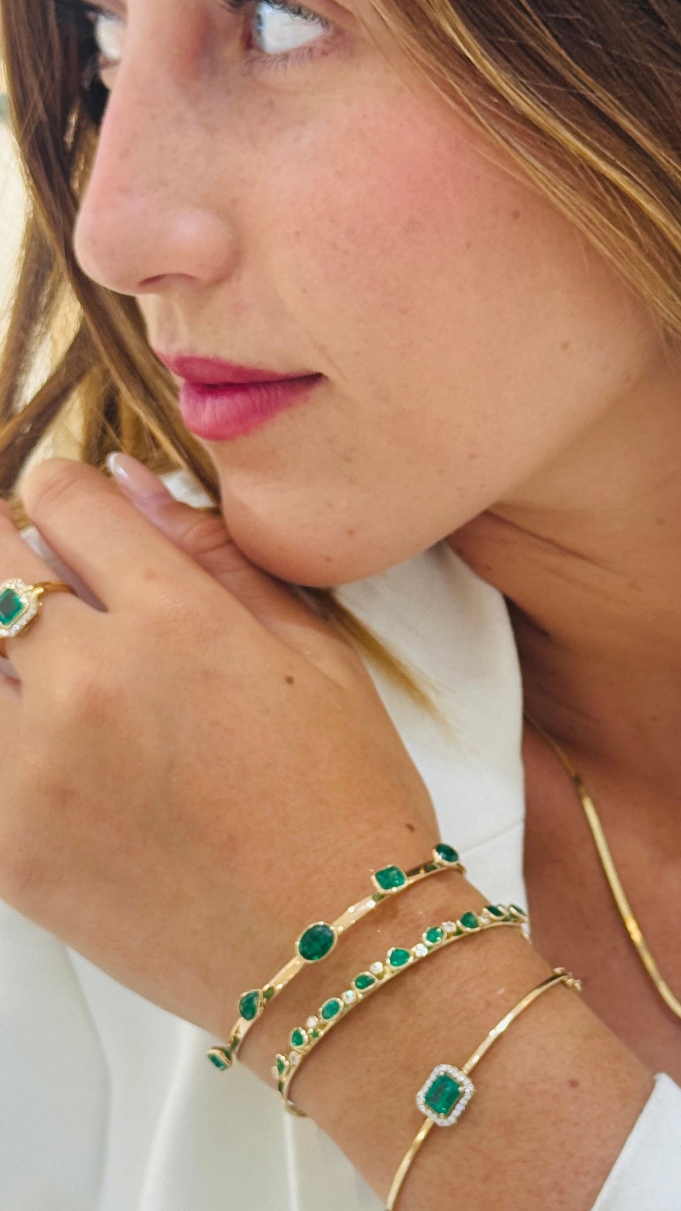 Emerald Mix Shape Bangle In 18K Yellow Gold