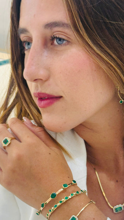 Emerald Mix Shape Bangle In 18K Yellow Gold