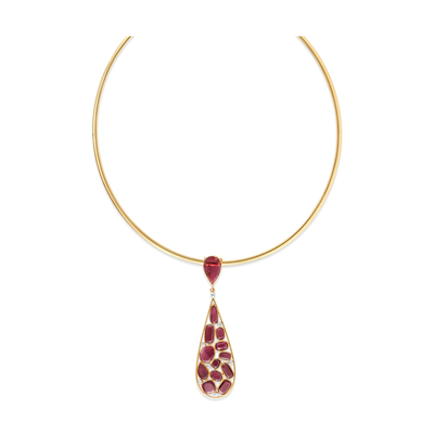 Pink Tourmaline & Diamond Pendant In 18K Yellow Gold - Tresor Collection