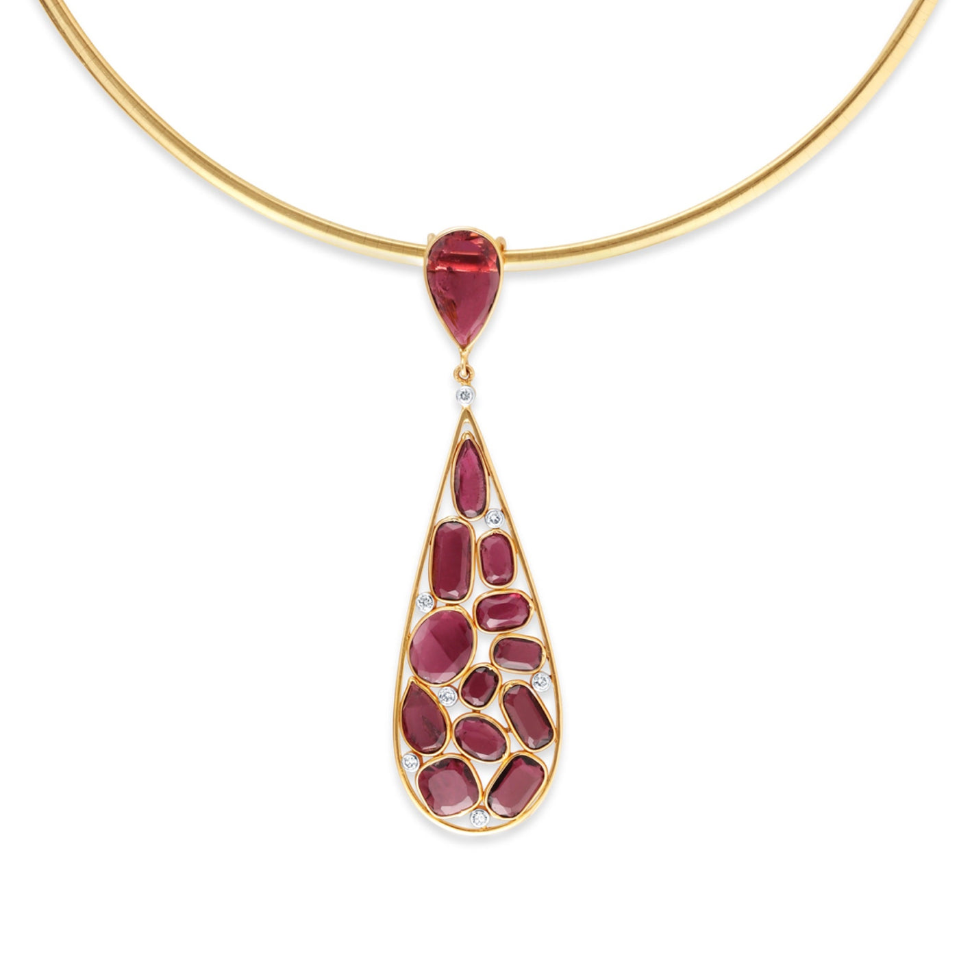 18K Yellow Gold Pink Tourmaline & Diamond Pendant by Tresor Collection
