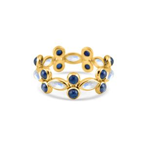 18K Yellow Gold Blue Sapphire And Rainbow Moonstone Ring – Luxury Fine Jewelry