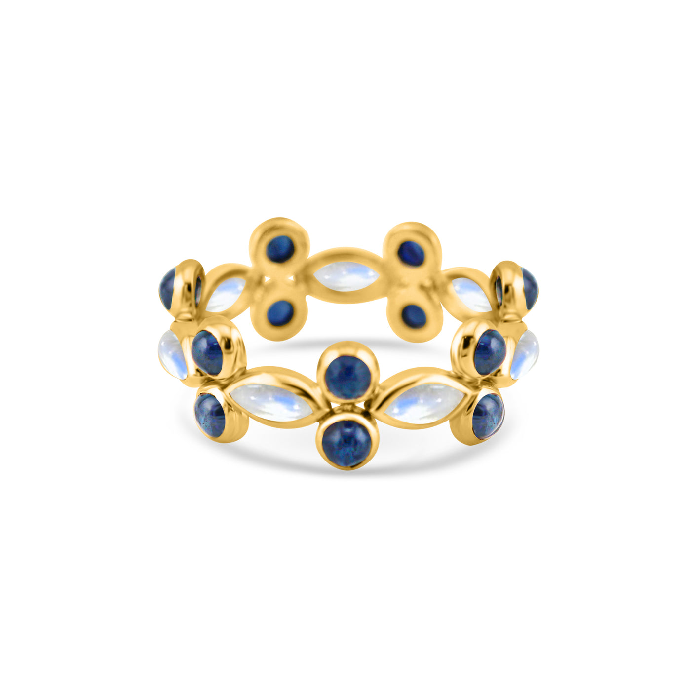 18K Yellow Gold Blue Sapphire And Rainbow Moonstone Ring – Luxury Fine Jewelry