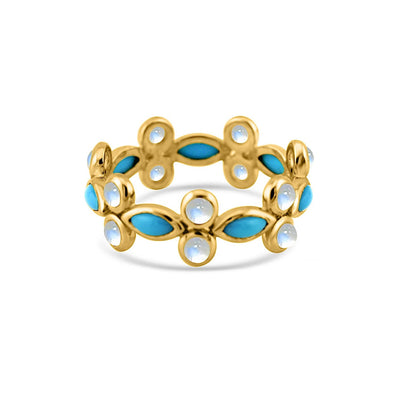 18K gold Turquoise & Rainbow Moonstone ring – statement luxury