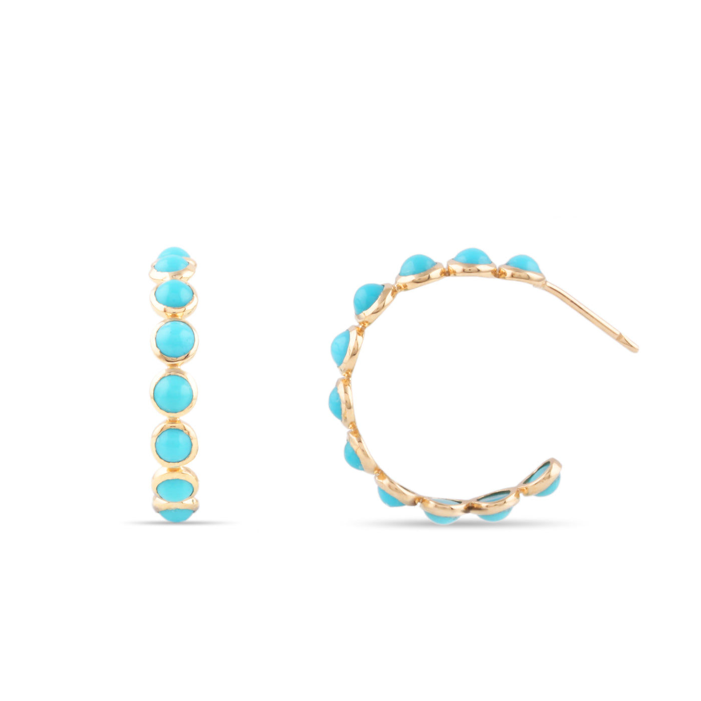 Turquoise Round Earring Hoop In 18K Yellow Gold