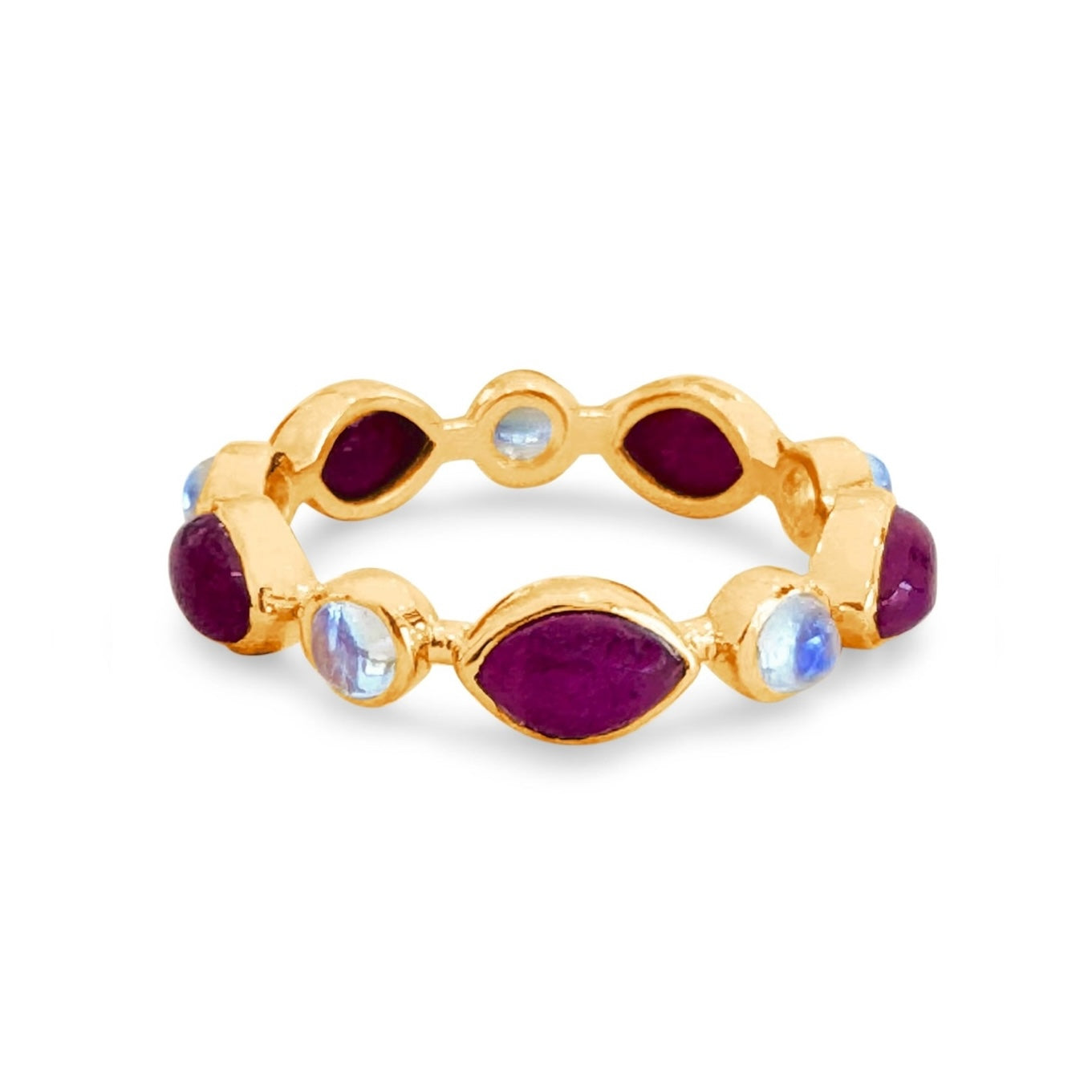 Ruby Marques & Rainbow Moonstone Round Ring In 18K Yellow Gold