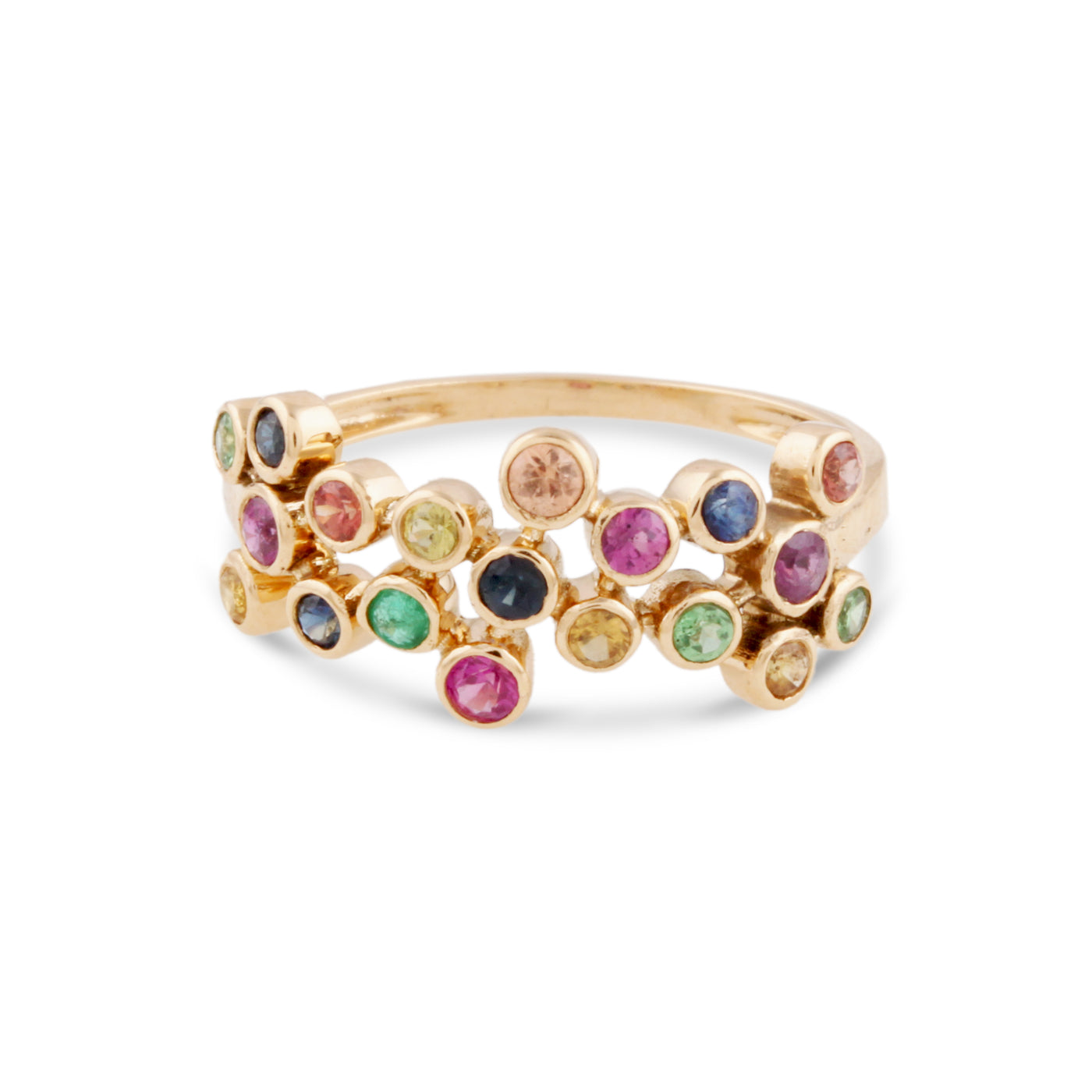 Multicolor Stone Round Ring In 18K Yellow Gold