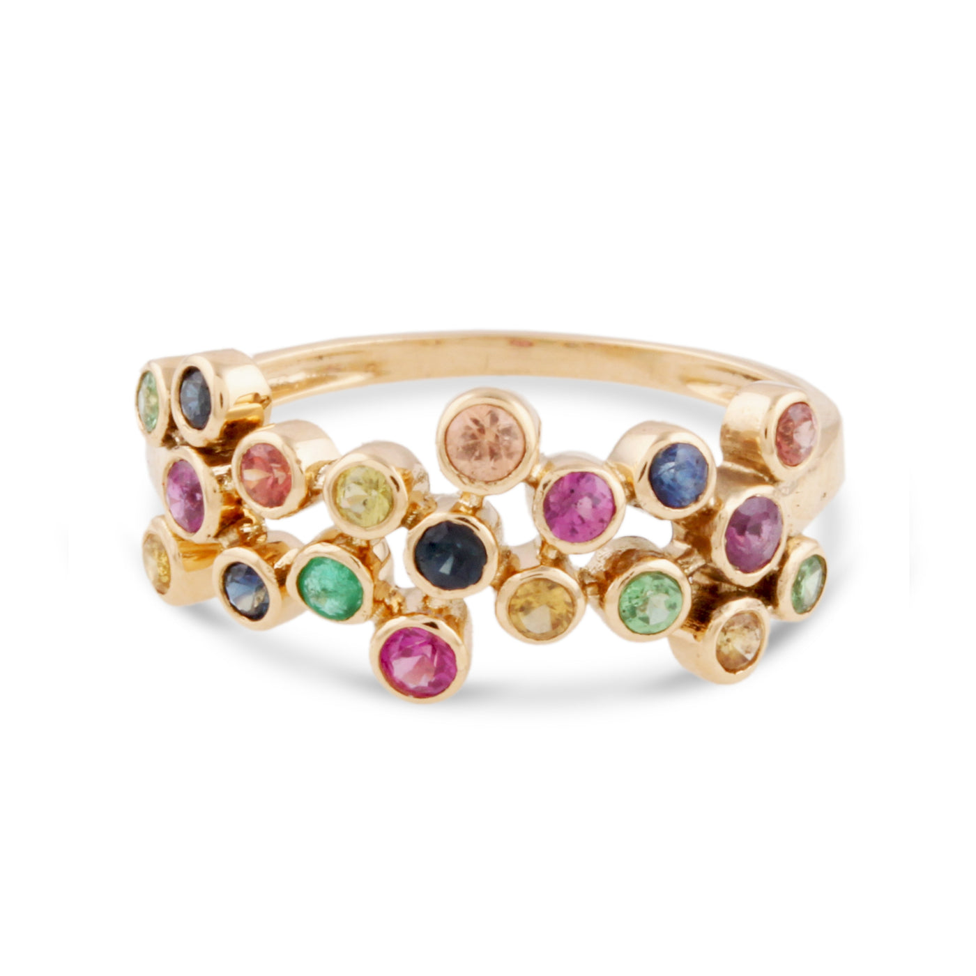 Multicolor Stone Round Ring In 18K Yellow Gold