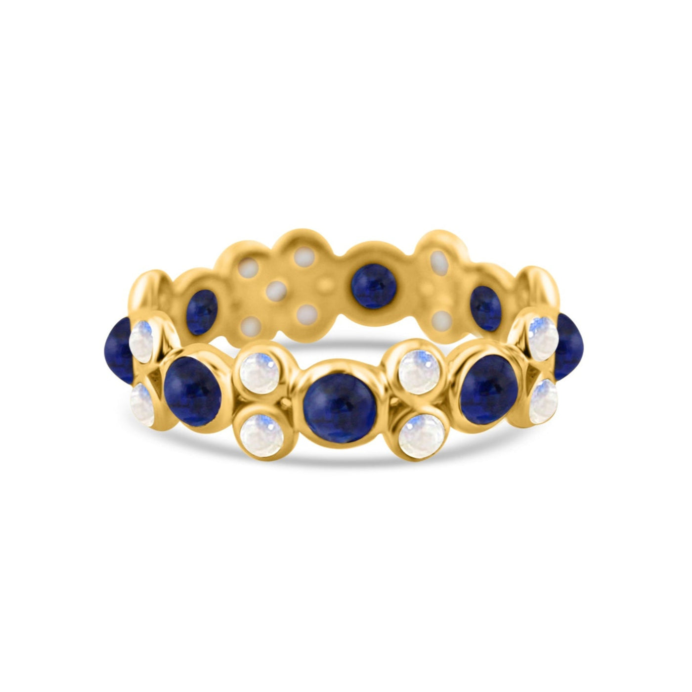 Rainbow Moonstone & Blue Sapphire Round In 18K Yellow Gold