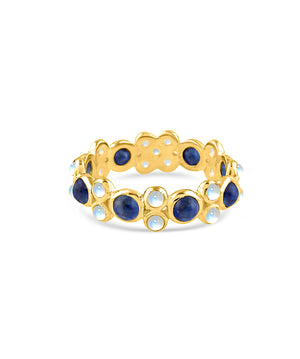 18K Yellow Gold Blue Sapphire And Rainbow Moonstone Ring – By Tresor Collection
