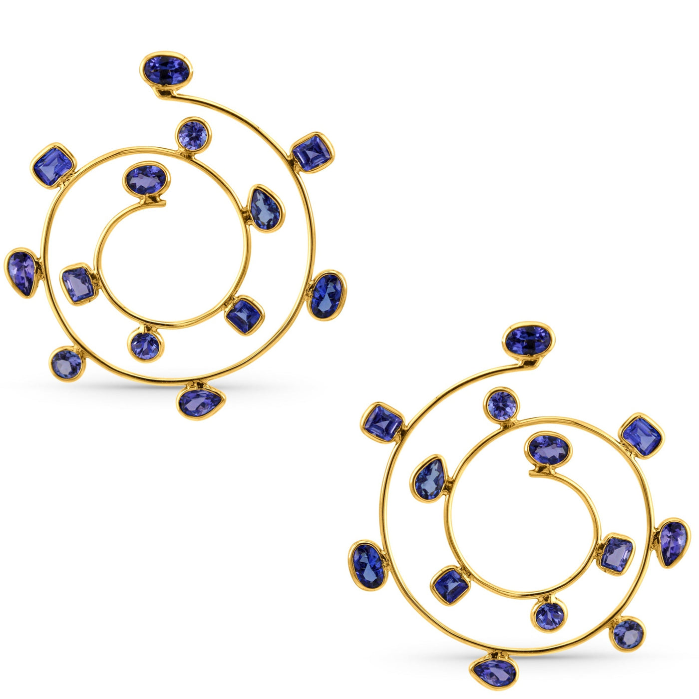 Blue Sapphire Mix Shape Earring In 18K Yellow Gold