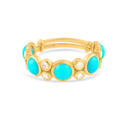 Gold bracelet with turquoise stones on a white background 18K gold turquoise and diamond ring flatlay – luxury fine jewelry by Tresor Collection