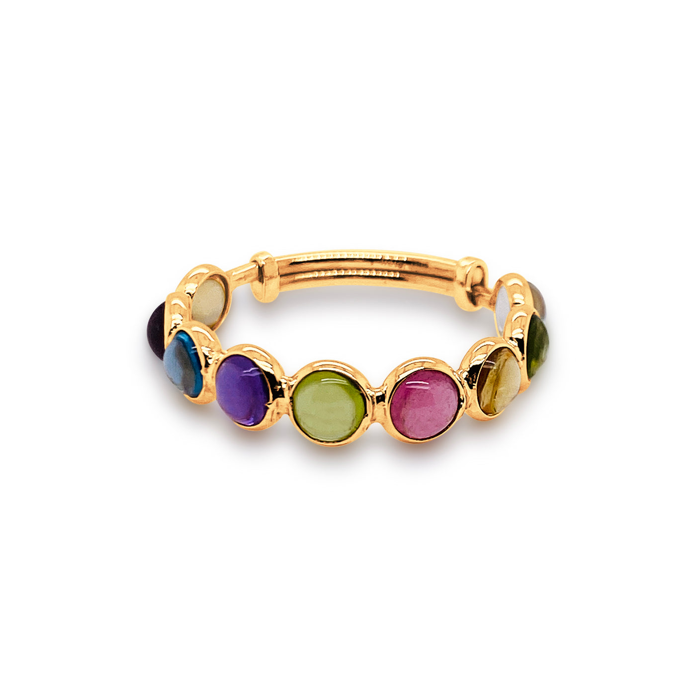 Multicolor Stones Round Ring In 18K Yellow Gold
