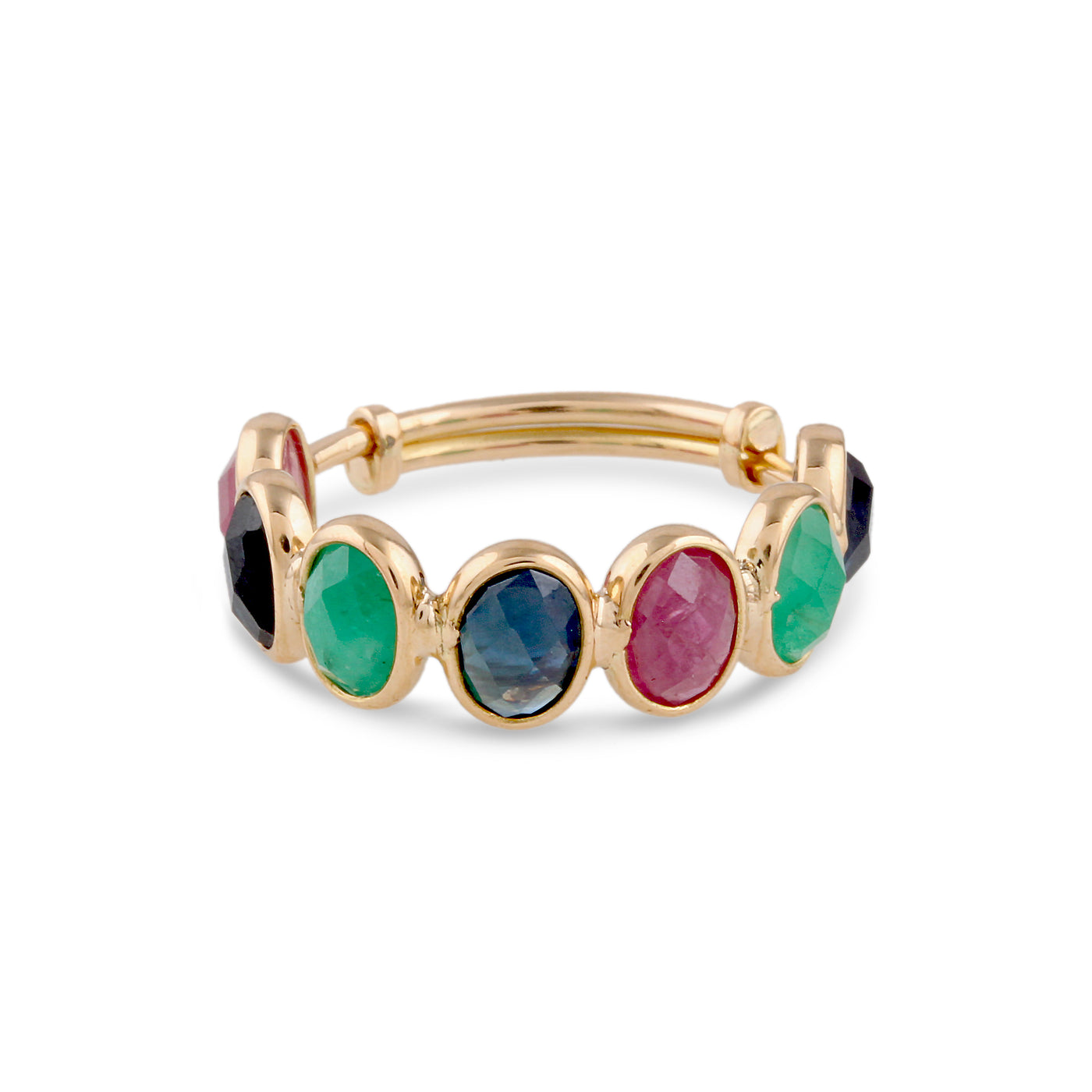 18K Gold Emerald Ruby & Blue Sapphire Ring