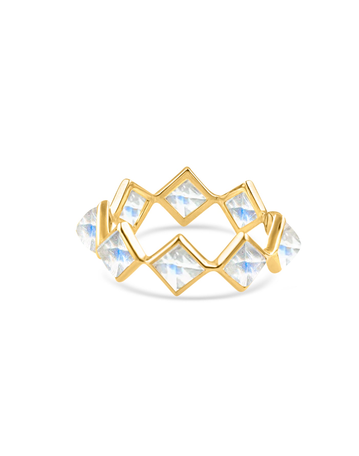 Rainbow Moonstone Square Ring In 18K Yellow Gold