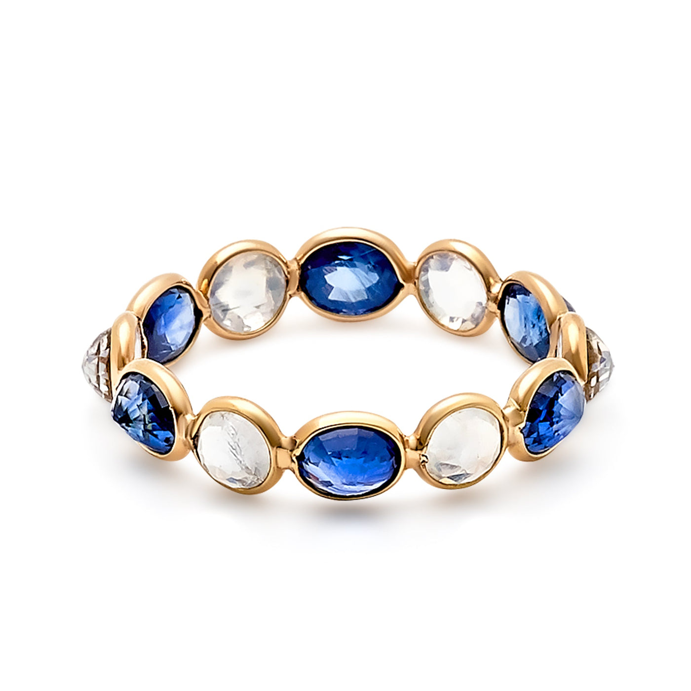 18K Gold Blue Sapphire & Rainbow Moonstone Ring