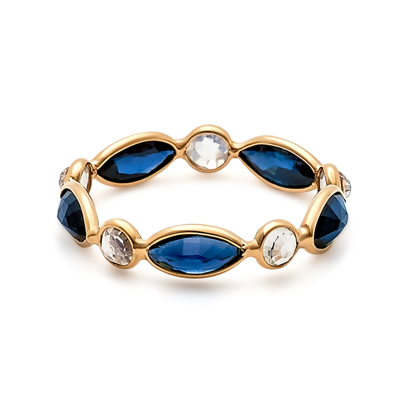 Marquise & Rounds Gemstone Stacking Ring In 18K Yellow Gold