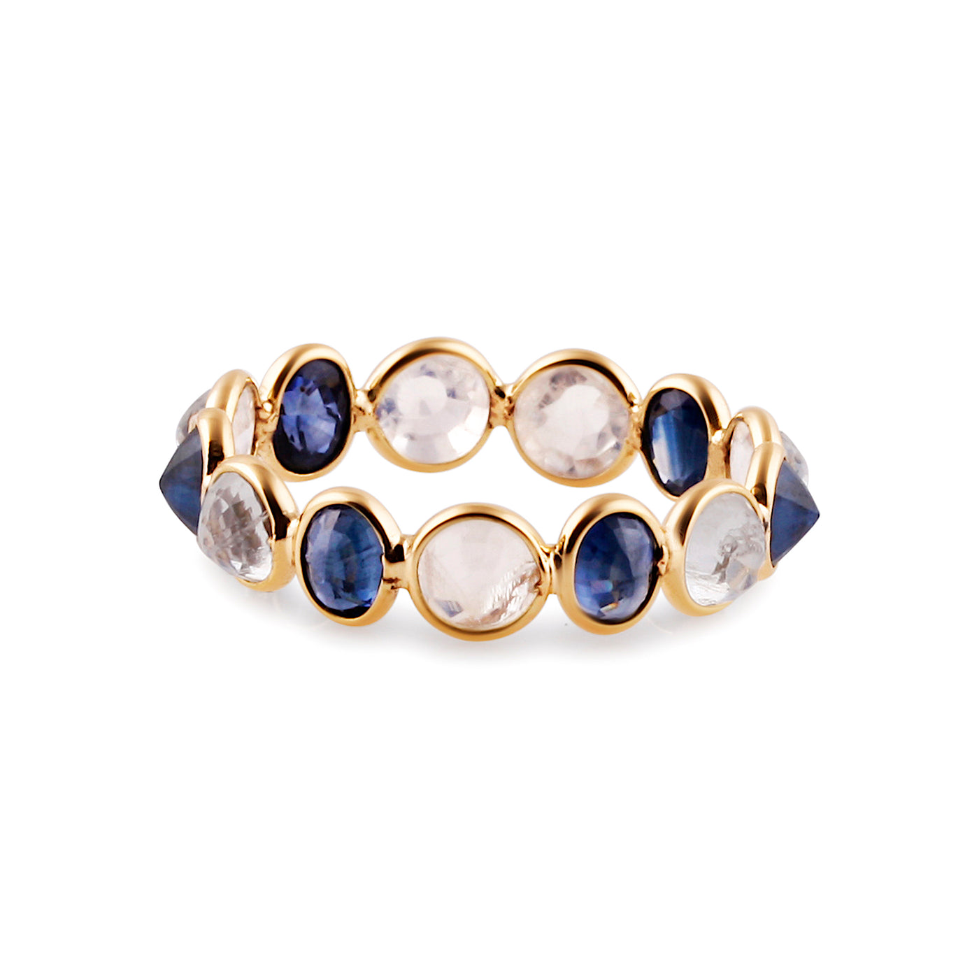 18K Yellow Gold Blue Sapphire And Rainbow Moonstone Ring – Luxury Fine Jewelry