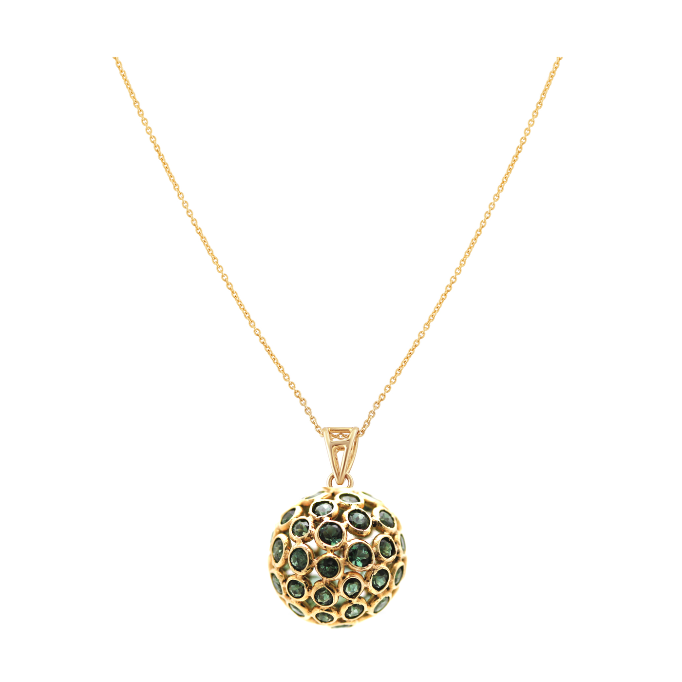 18K Gold Chrome Diopside & Diamond Pendant