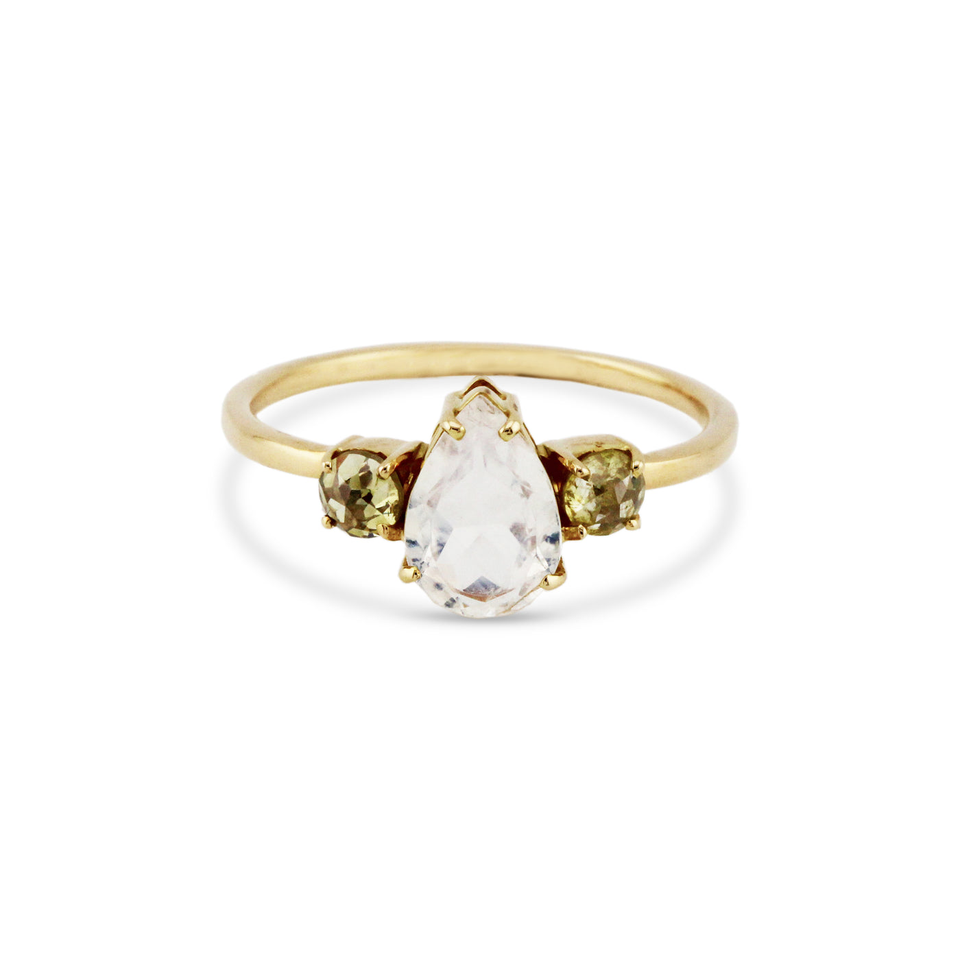 Rainbow Moonstone Pear Shape And Diamond Ring In 18K Yellow Gold