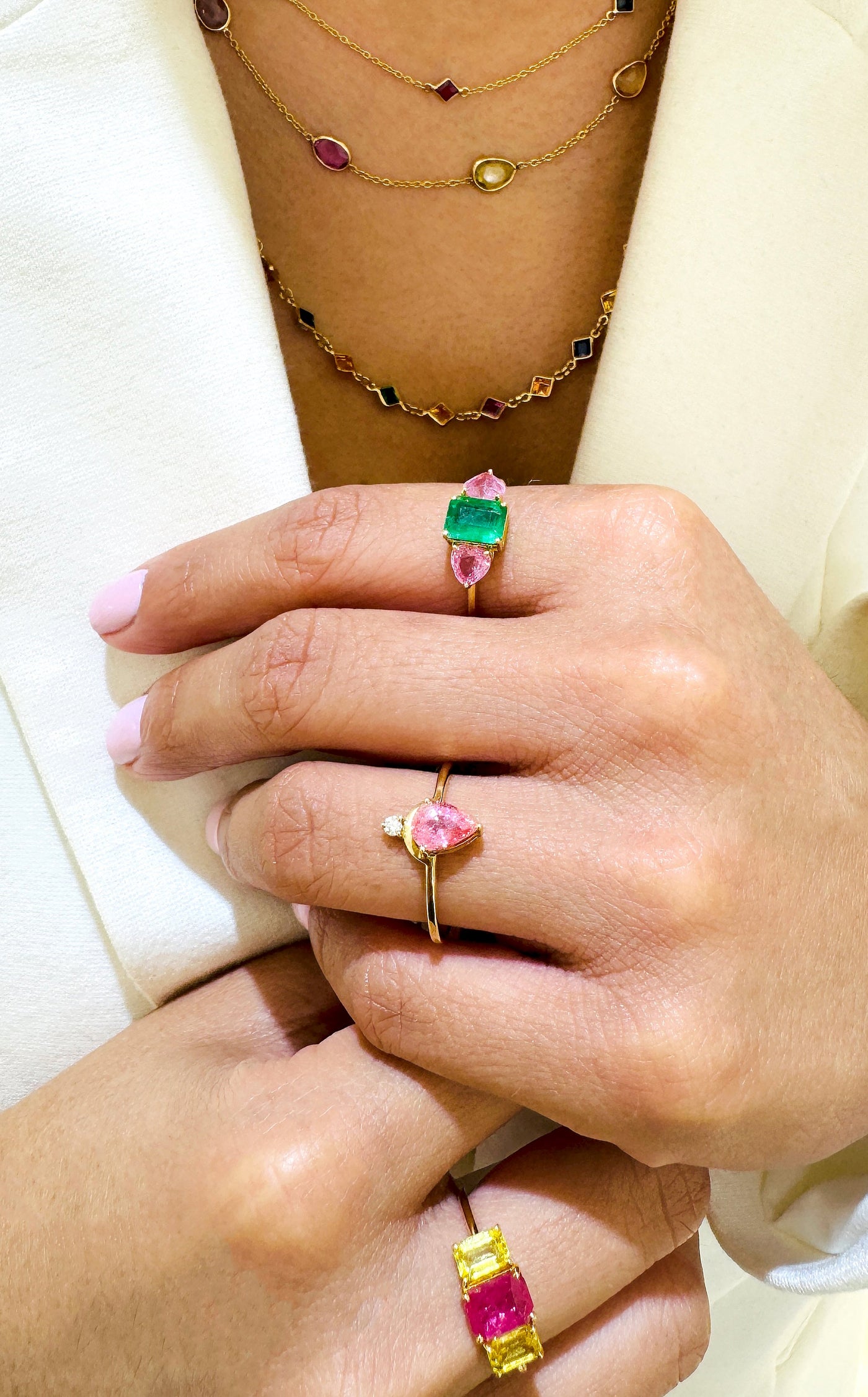 Pink tourmaline ring styled for modern elegance – luxury gold jewelry for women by Tresor Collection