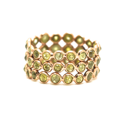 Champaign Diamonds Triple Row Ring In 18K Yellow Gold