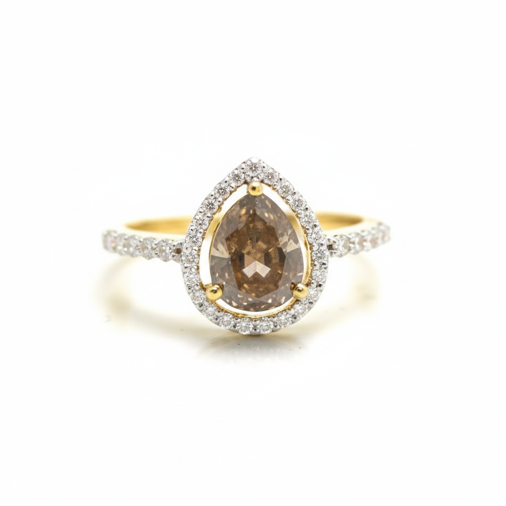 Organic Diamond With Round Brilliant Diamond Ring In 18K Yellow Gold