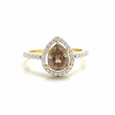 Organic Diamond With Round Brilliant Diamond Ring In 18K Yellow Gold