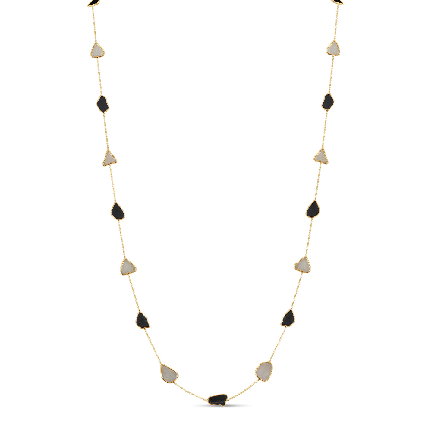 Organic Black & White Diamond Slice Necklace In 18K Yellow Gold