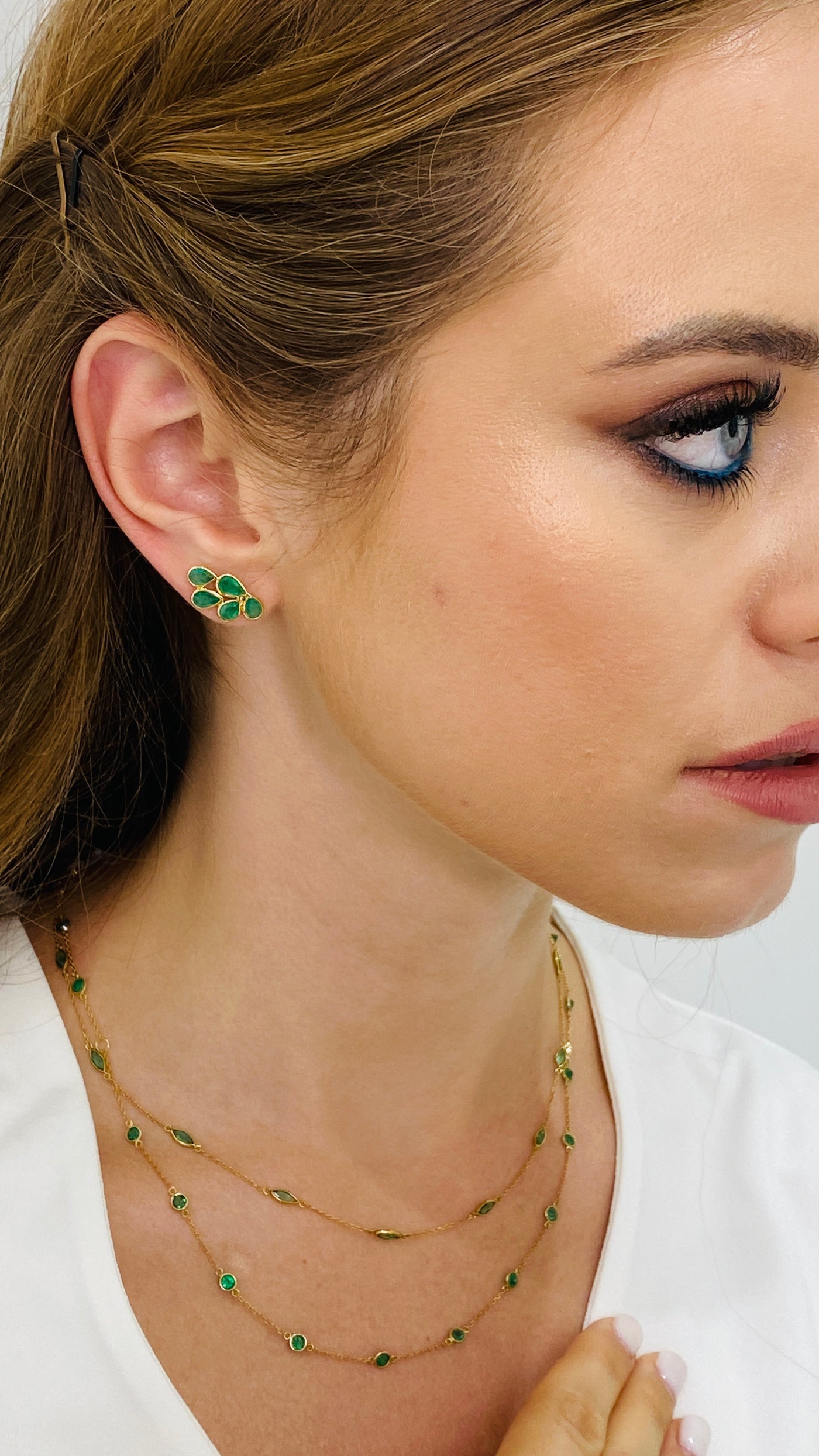 Emerald Pear Shape Earring In 18K Yellow Gold