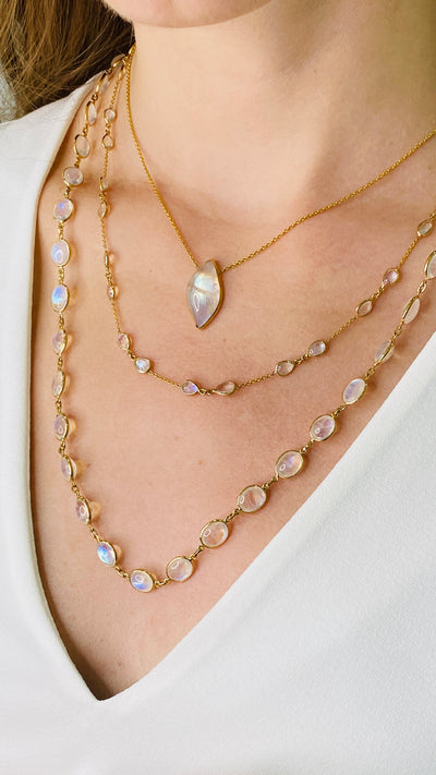 Rainbow Moonstone Necklace In 18K Yellow Gold