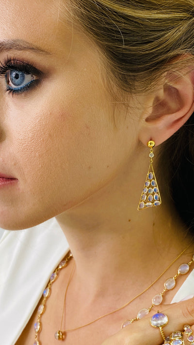 Rainbow Moonstone And Diamond Earring In 18K Yellow Gold