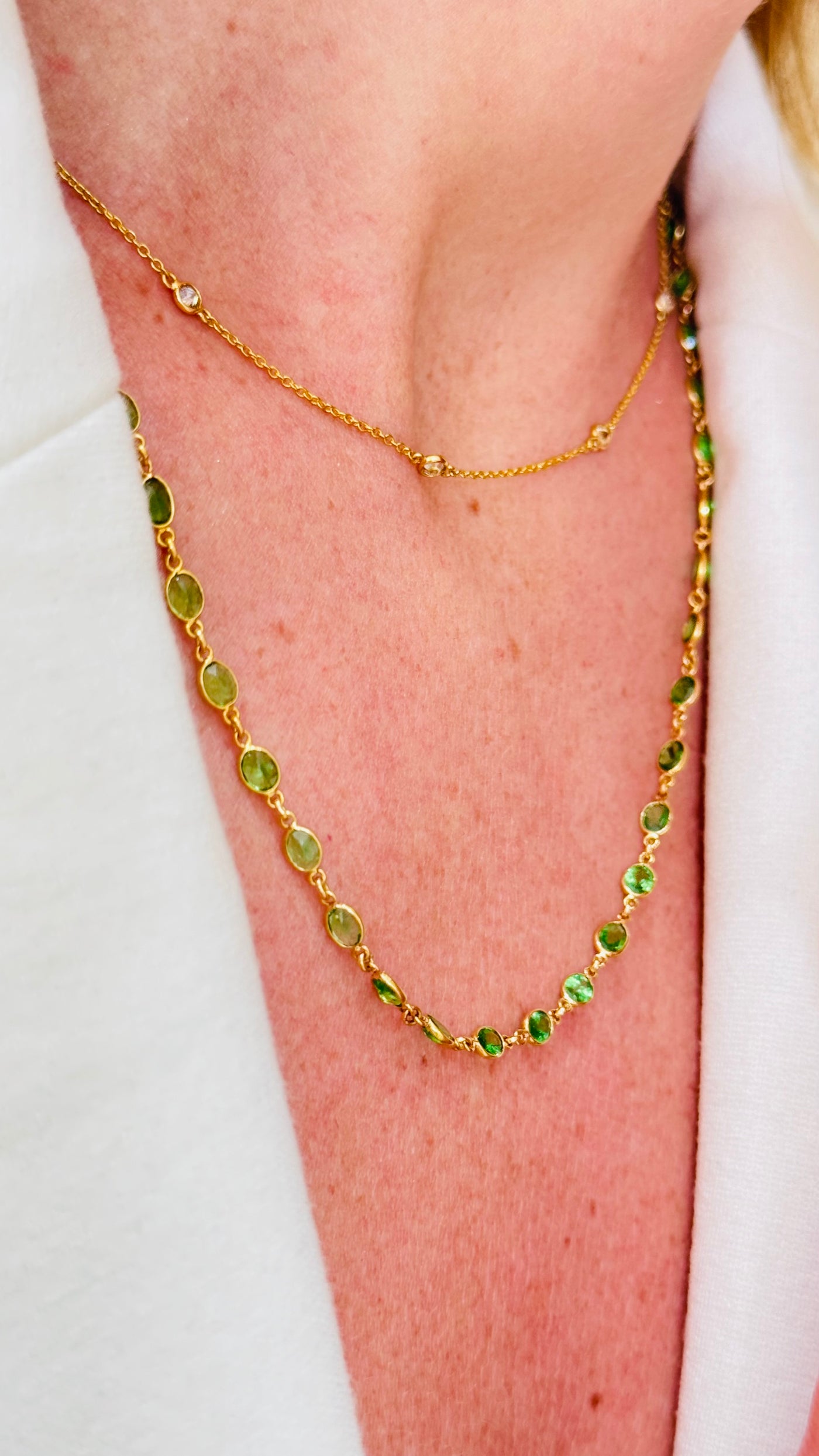 Tsavorite Oval Necklace In 18K Yellow Gold