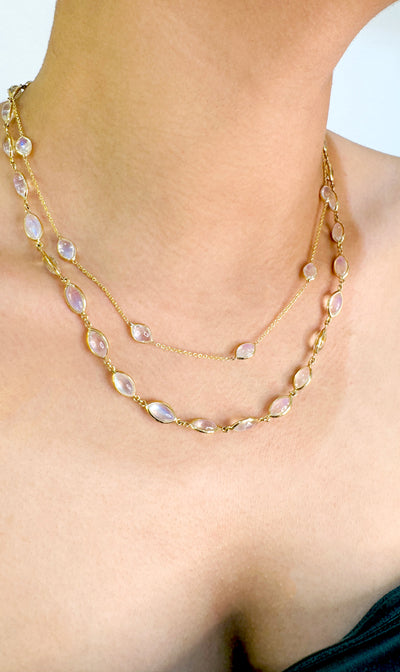 Rainbow Moonstone Marquise Necklace In 18K Yellow Gold