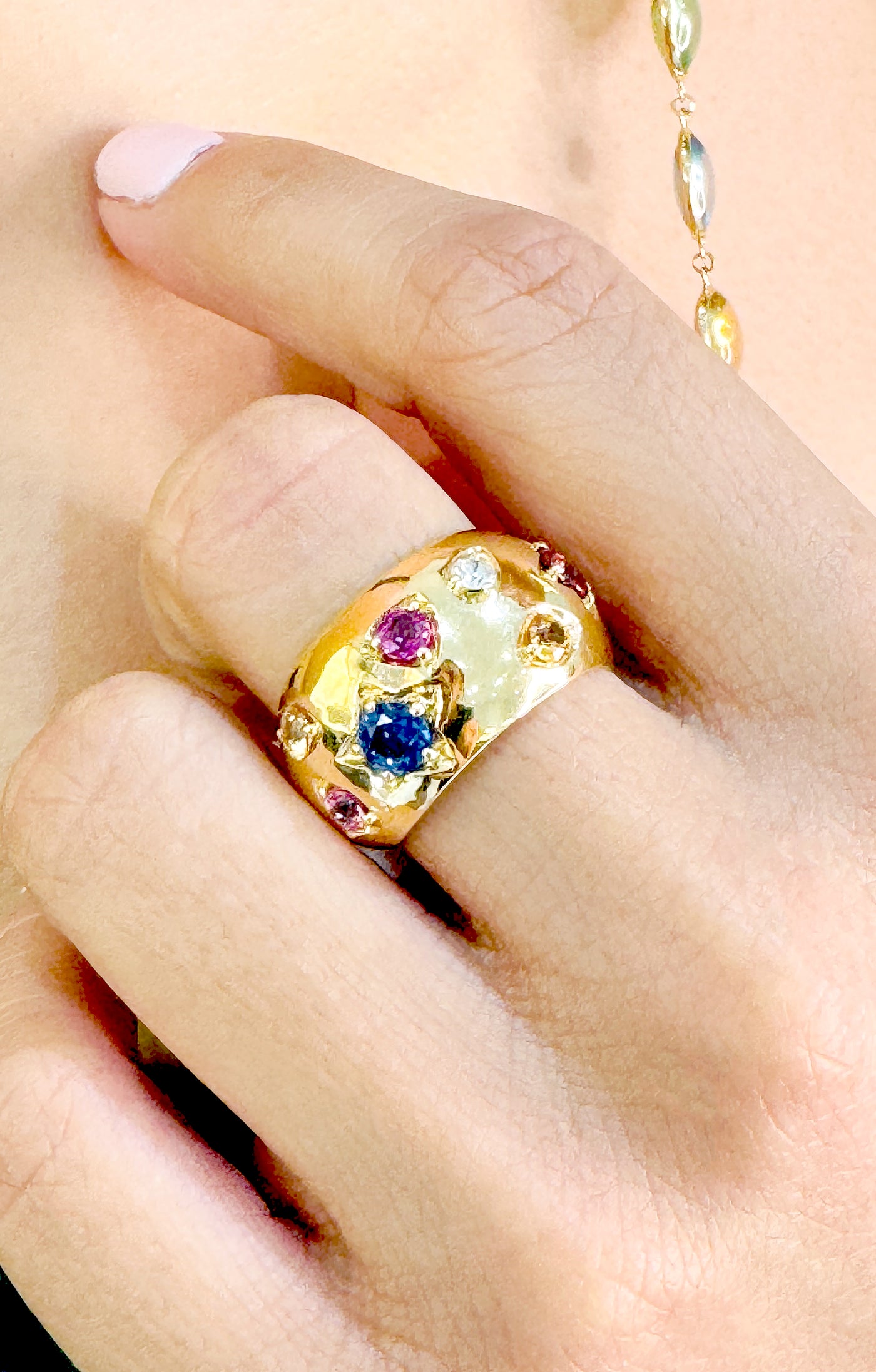 Mulricolor Stone Ring In 18K Yellow Gold