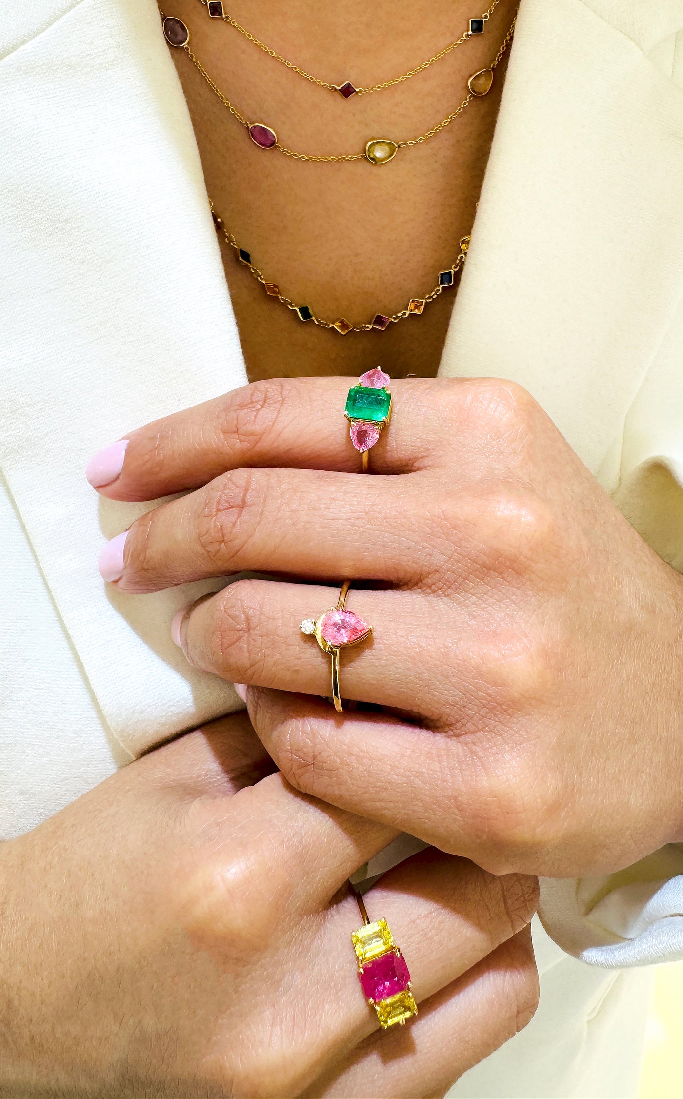 Ruby And Yellow Sapphire Rectangle Ring In 18K Yellow Gold