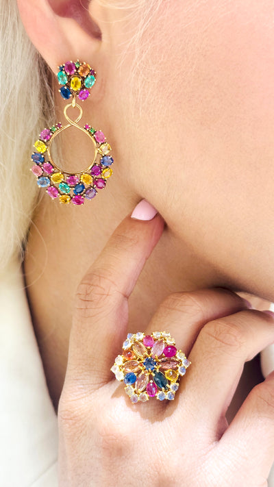 Multicolor Stone Earring In 18K Yellow Gold