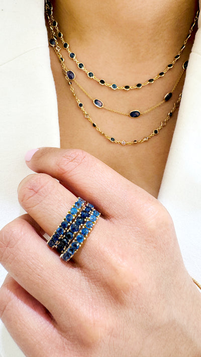 Blue Sapphire Round Ring In 18K Yellow Gold