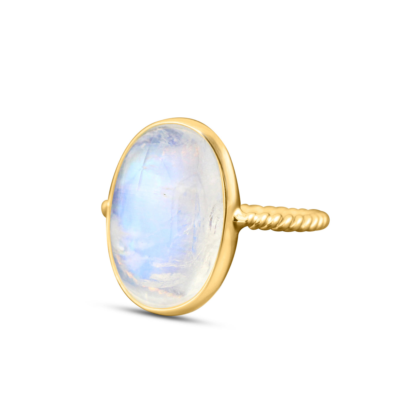 Rainbow Moonstone Oval Ring In 18K Yellow Gold