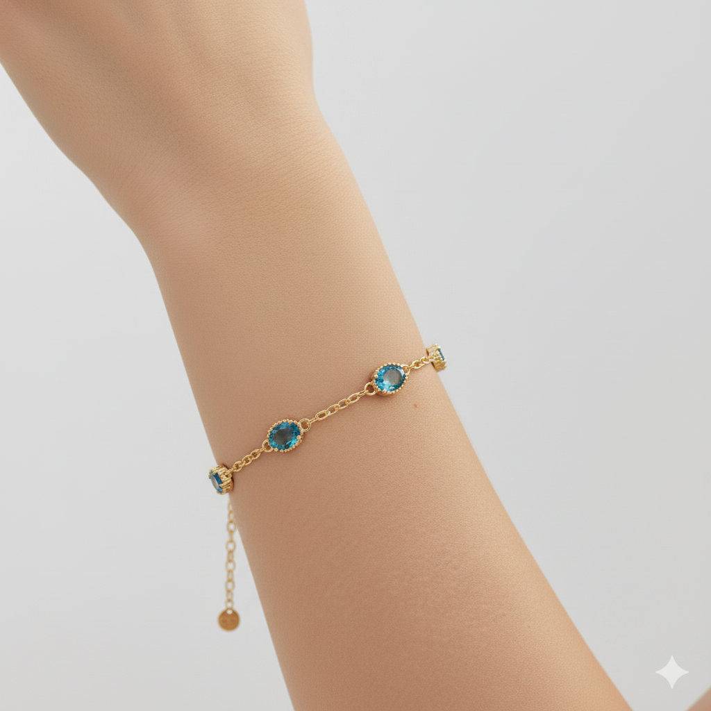 Elegant aquamarine gemstone station bracelet on hand – Tresor Collection
Blue Aquamarine Bracelet ideal for March month babies, gemstone bracelet by Tresor collection
Gemstone Bracelet Range by Tresor collection.
Fin collection by tresor collection 
Chain Bracelet-fin Collection
Station Bracelet in Fin Collection of Tresor  Collection