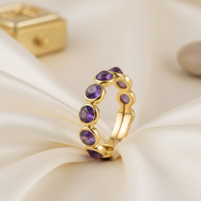 Gold ring with Amethyst gemstones-the fabruary month birthstone, perfact birthday month jewelries by tresor collection