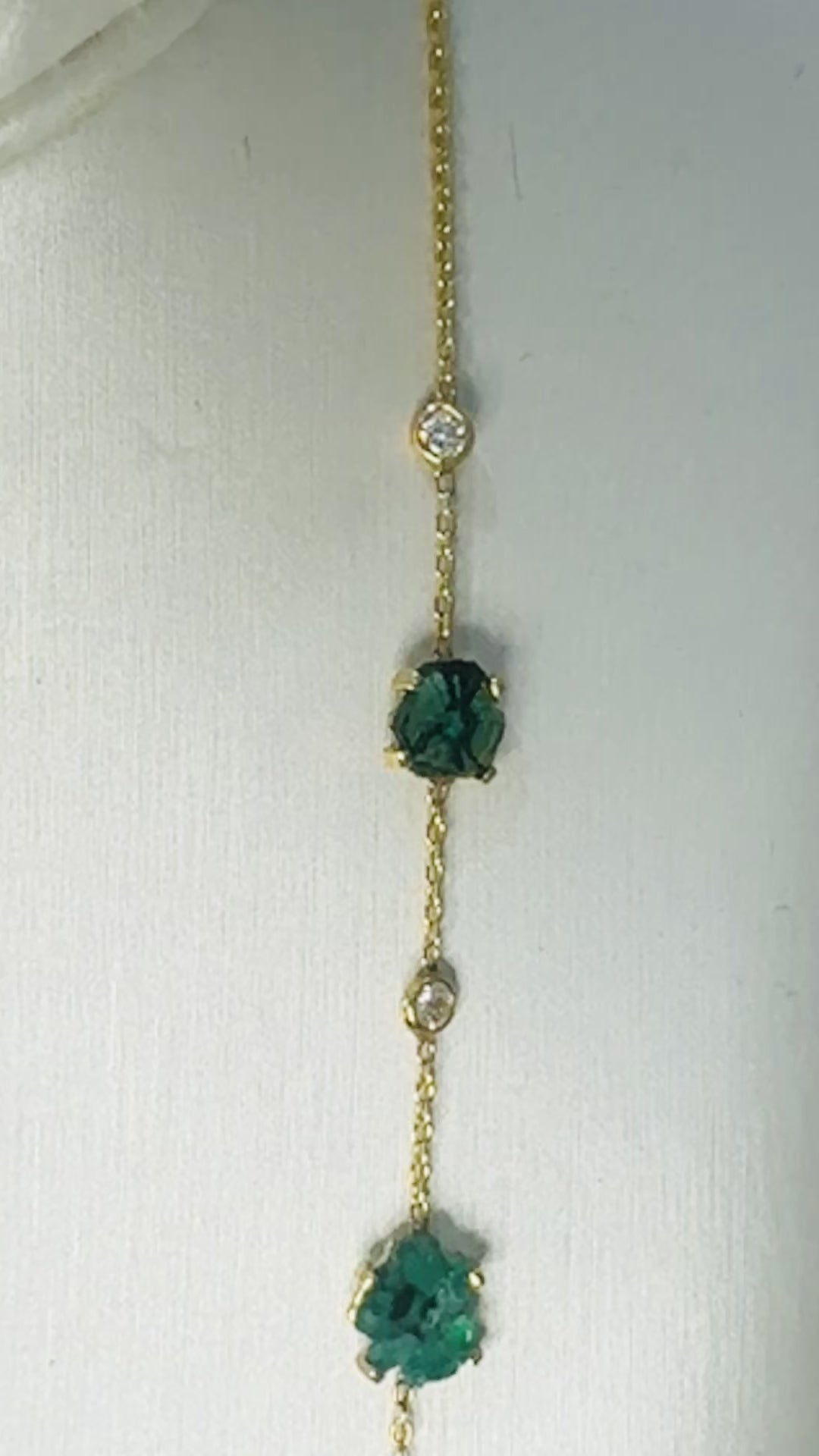 Trapiche Emerald And Diamond Station Necklace In 18K Yellow Gold