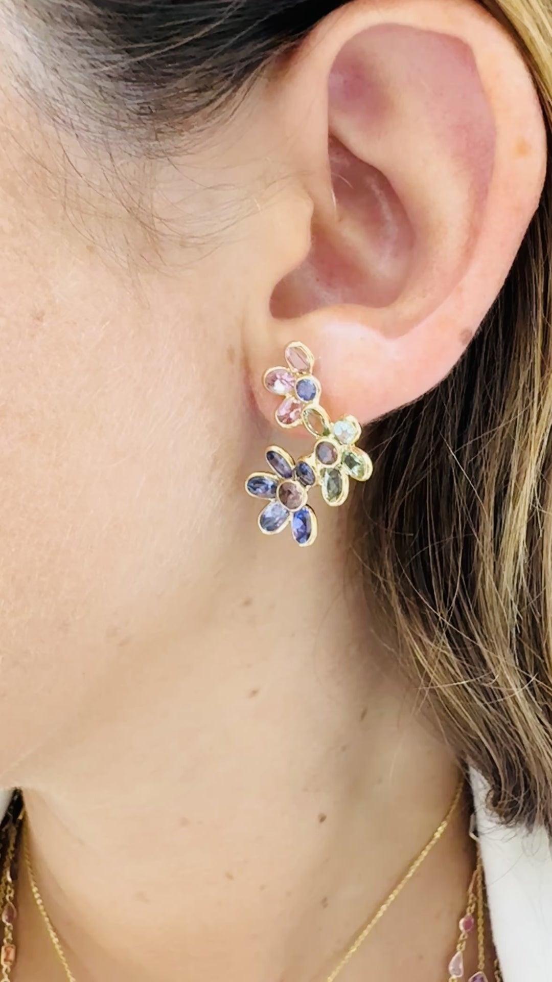 Multicolor Stone Mixshape Earring In 18K Yellow Gold