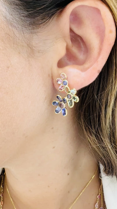 Multicolor Stone Mixshape Earring In 18K Yellow Gold