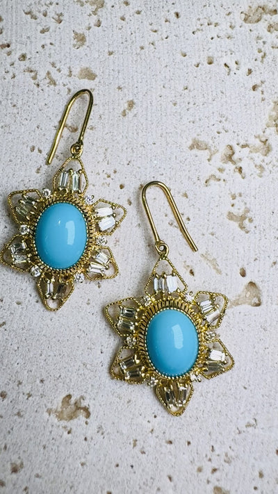 Turquoise Oval & Diamond Earring In 18K Yellow Gold