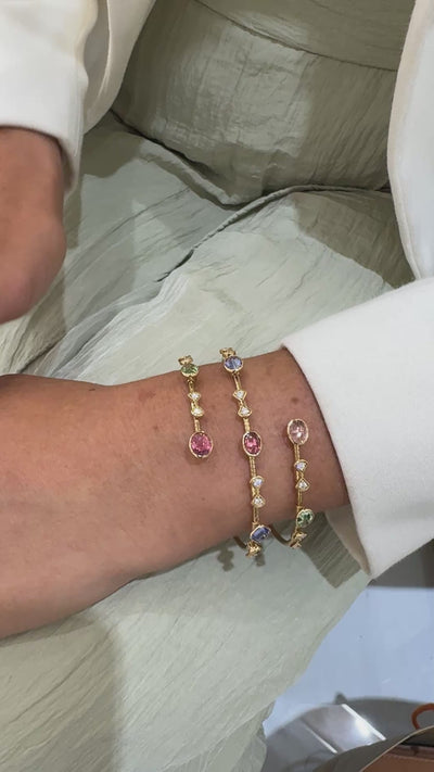 Multicolor Gemstone & Diamond 2 Row Symphony Bracelet In 18K Yellow Gold