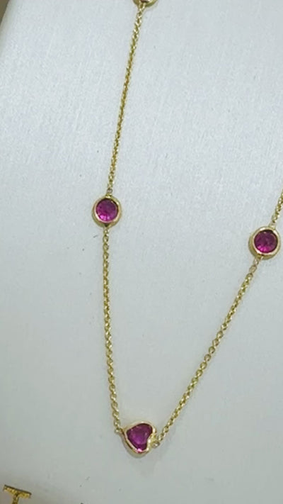 Gemstone Station Necklace In 18K Yellow Gold - Rounds