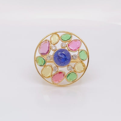 18K Yellow Gold Multicolor Gemstone Ring – Contemporary Fine Jewelry | Tresor