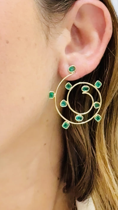 Gemstone Swirl Earring In 18K Yellow Gold